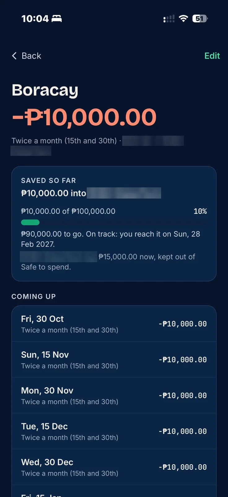 A savings goal with progress and the date you reach it