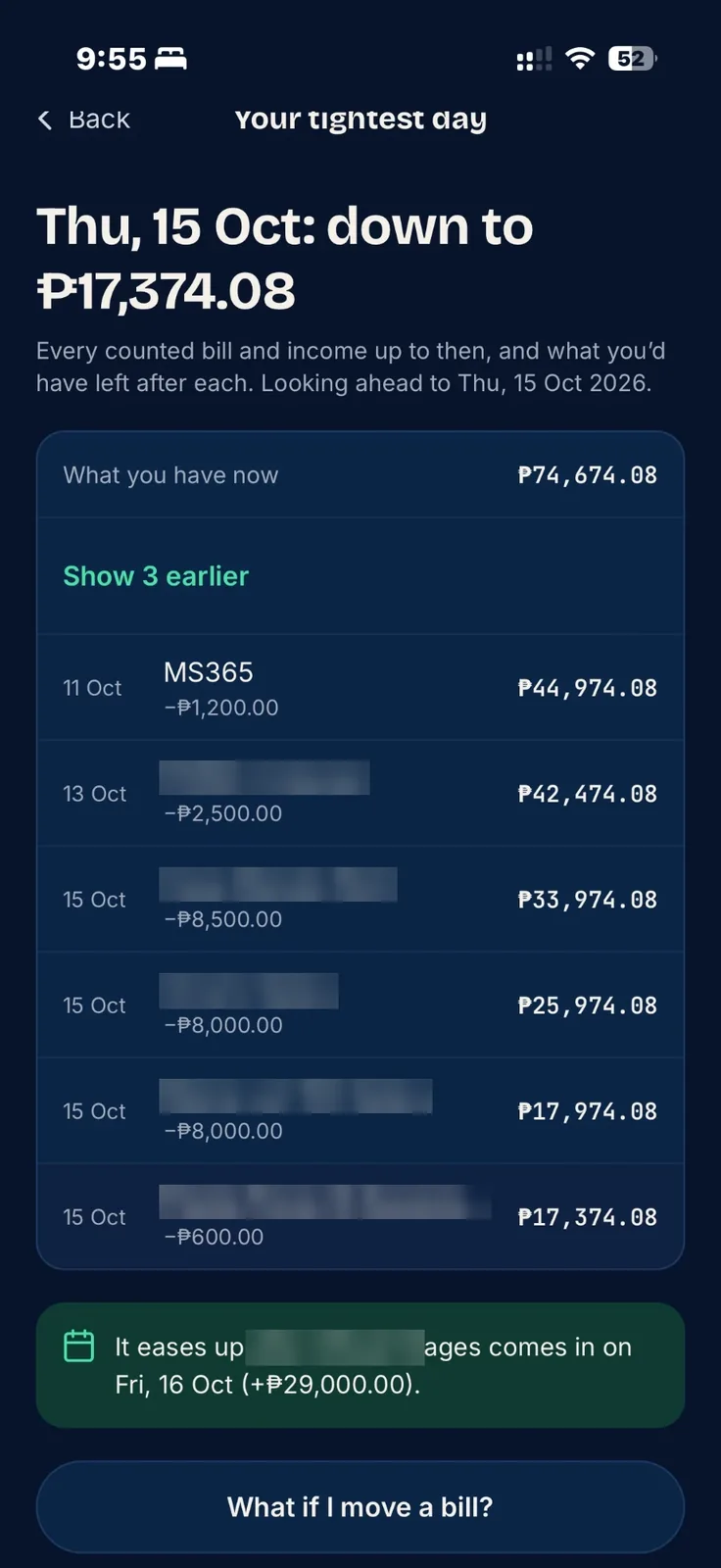 Waldazz: your tightest day, with every bill and the balance after each
